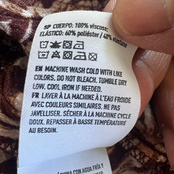 American Eagle Women Top XS Brown Floral Cropped Boho Smocked Peplum Peasant - Picture 8 of 11